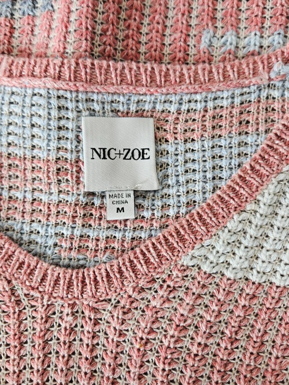 Nic+Zoe Textured Colorblock Loose Knit V-Neck Sweater - Picture 7 of 10